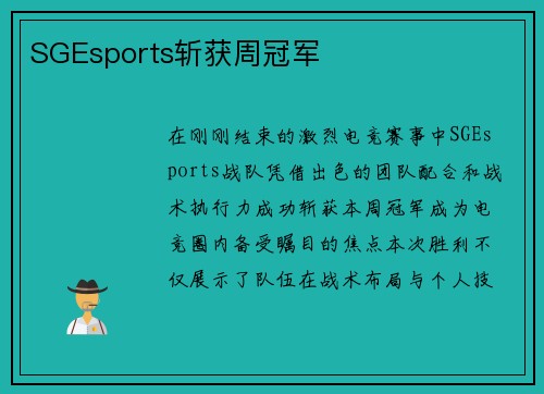 SGEsports斩获周冠军