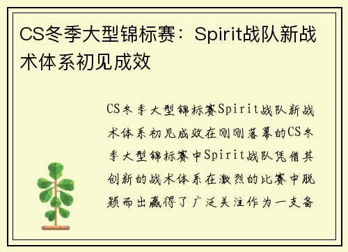 CS冬季大型锦标赛：Spirit战队新战术体系初见成效
