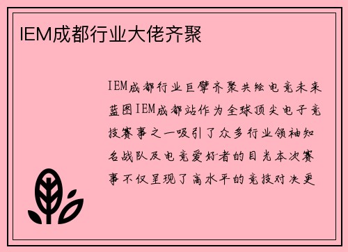 IEM成都行业大佬齐聚