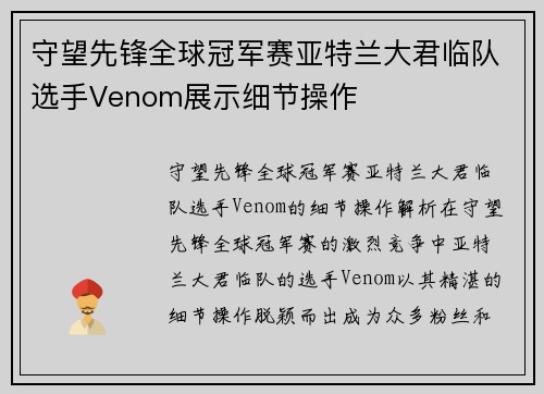 守望先锋全球冠军赛亚特兰大君临队选手Venom展示细节操作